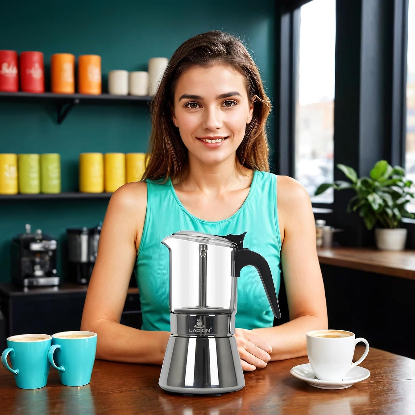 Stovetop Espresso Maker, 6Cup 240ml Classic Moka Pot, Crystal Glass-top & Stainless Steel