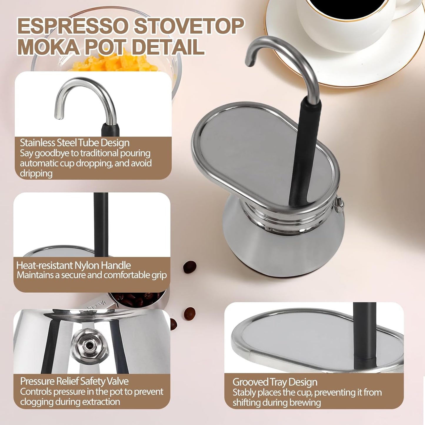 Uncoated 1 Cup Single Tube Moka Pot, 1 cup