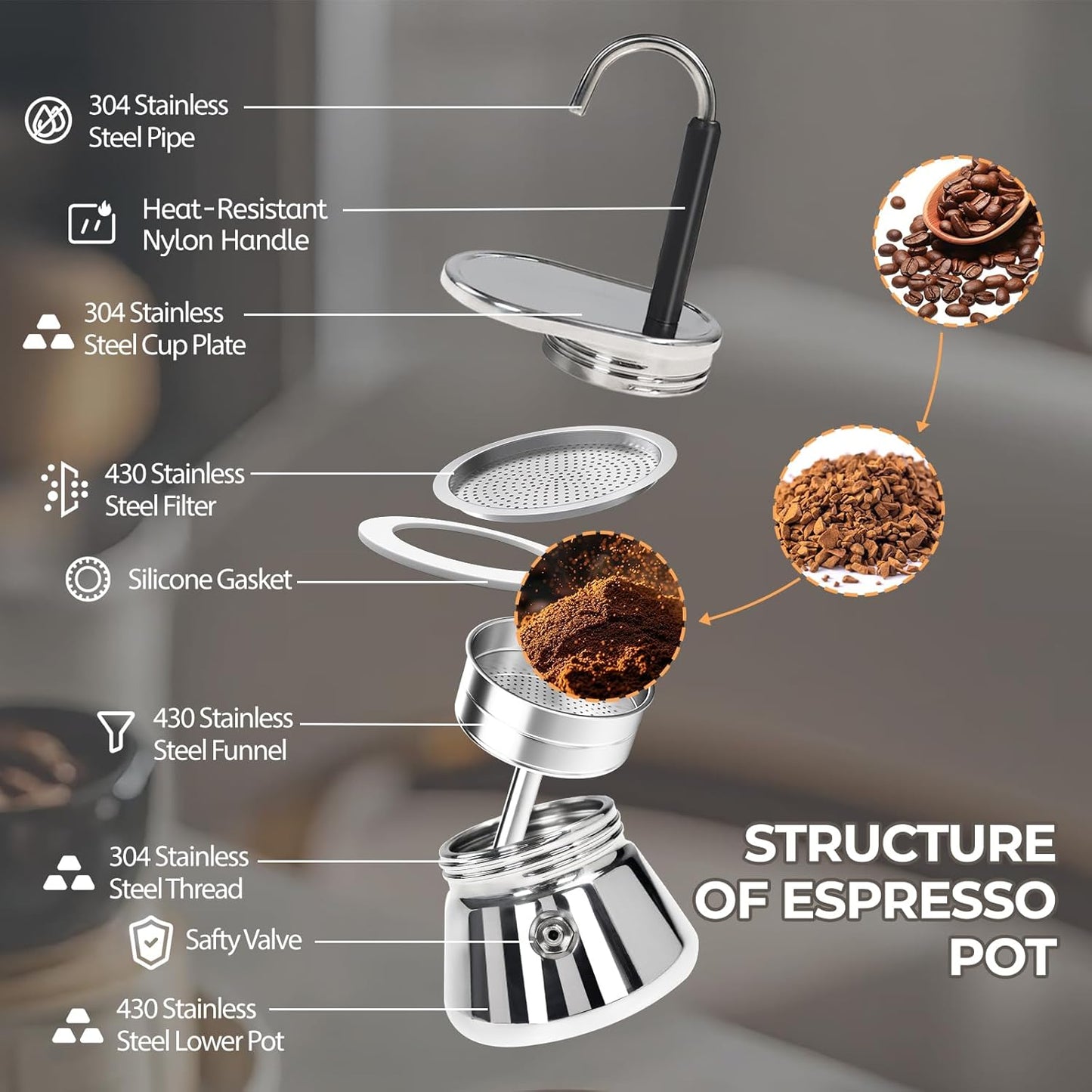 Uncoated 1 Cup Single Tube Moka Pot, 1 cup