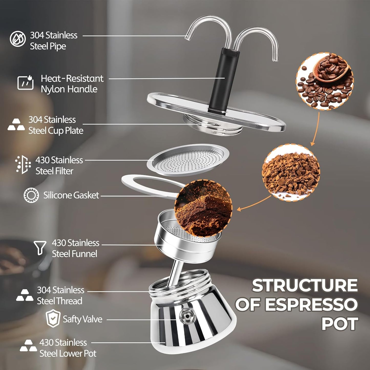 Mini Cafeteira Italiana Moka Aço Inox especial de cano, 90ml