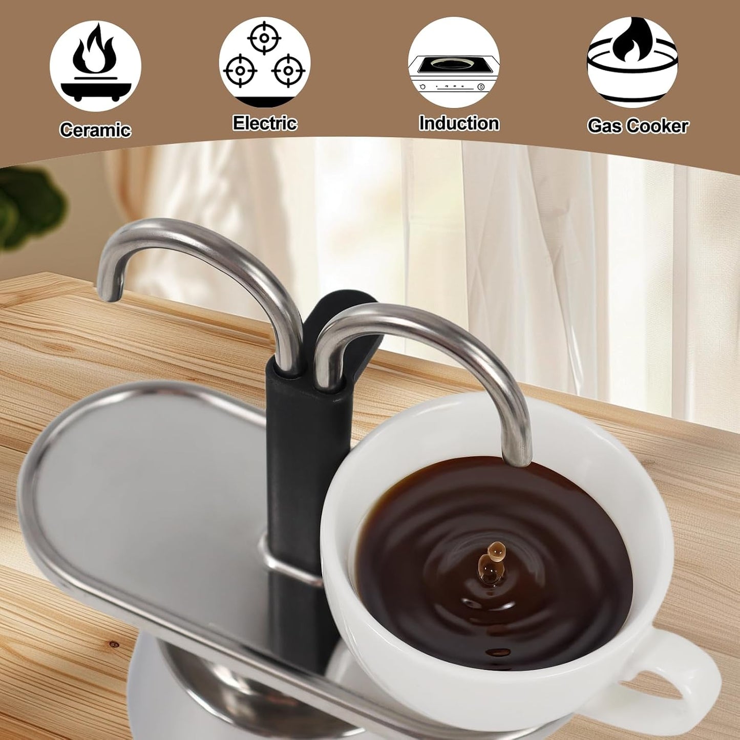 Mini Cafeteira Italiana Moka Aço Inox especial de cano, 90ml