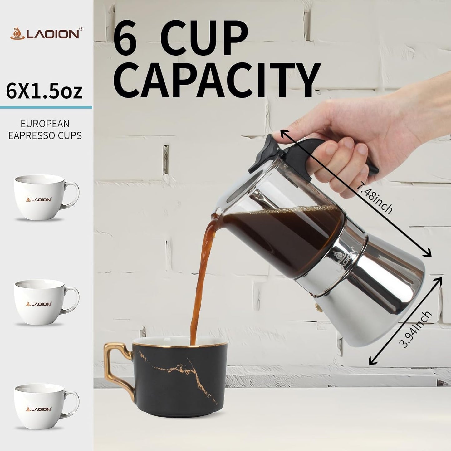 Stovetop Espresso Maker, 6Cup 240ml Classic Moka Pot, Crystal Glass-top & Stainless Steel