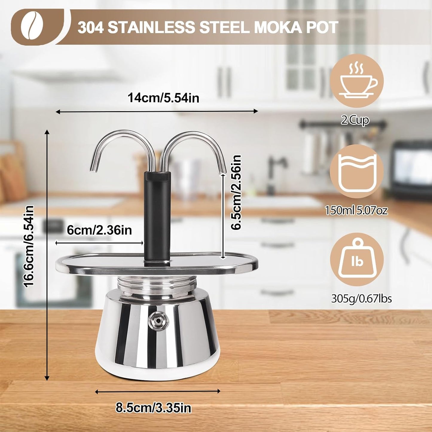 Mini Cafeteira Italiana Moka Aço Inox especial de cano, 90ml