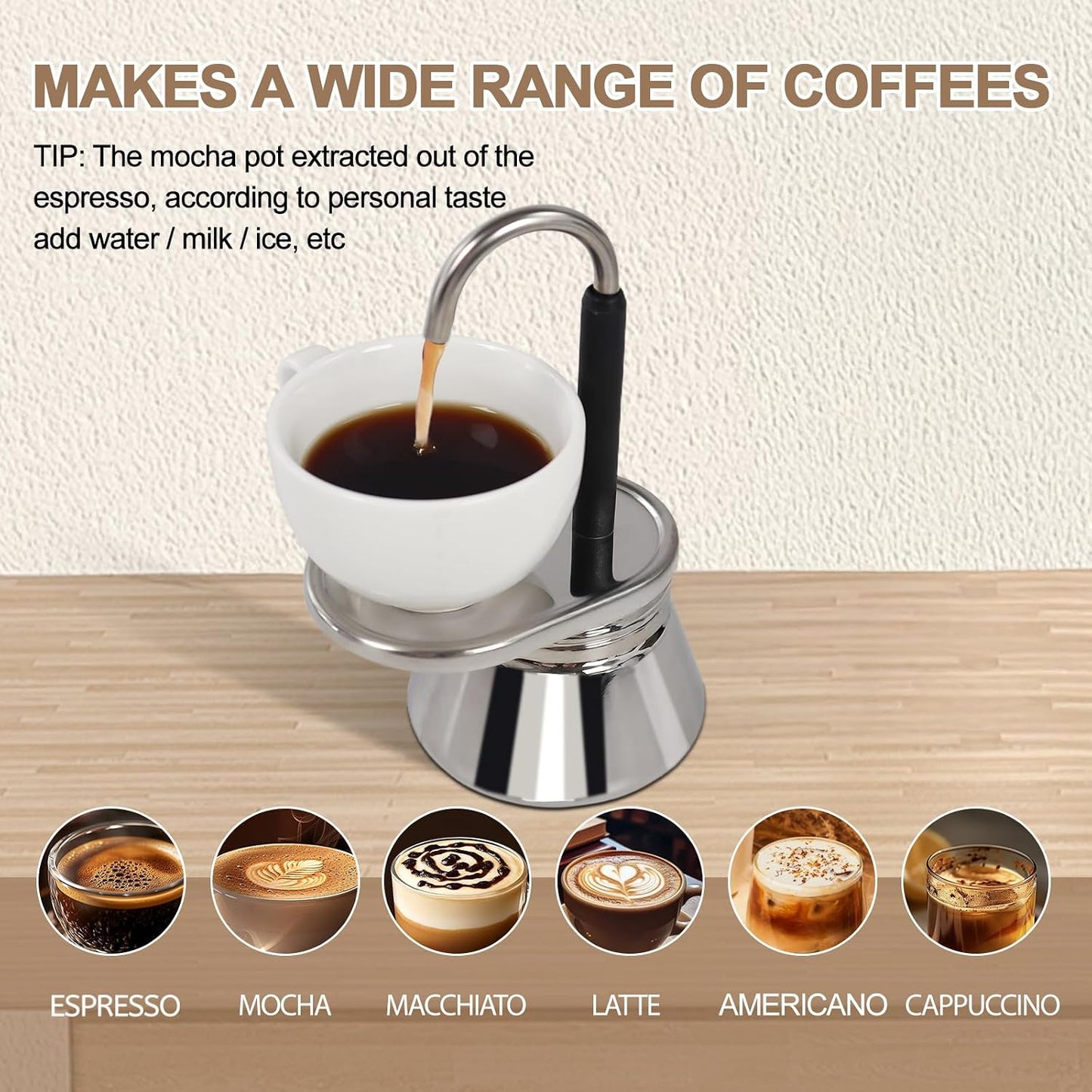 Uncoated 1 Cup Single Tube Moka Pot, 1 cup