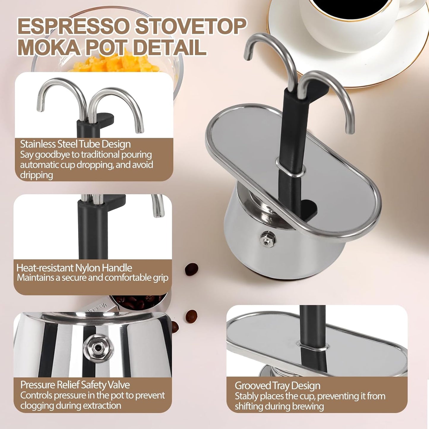 Mini Cafeteira Italiana Moka Aço Inox especial de cano, 90ml