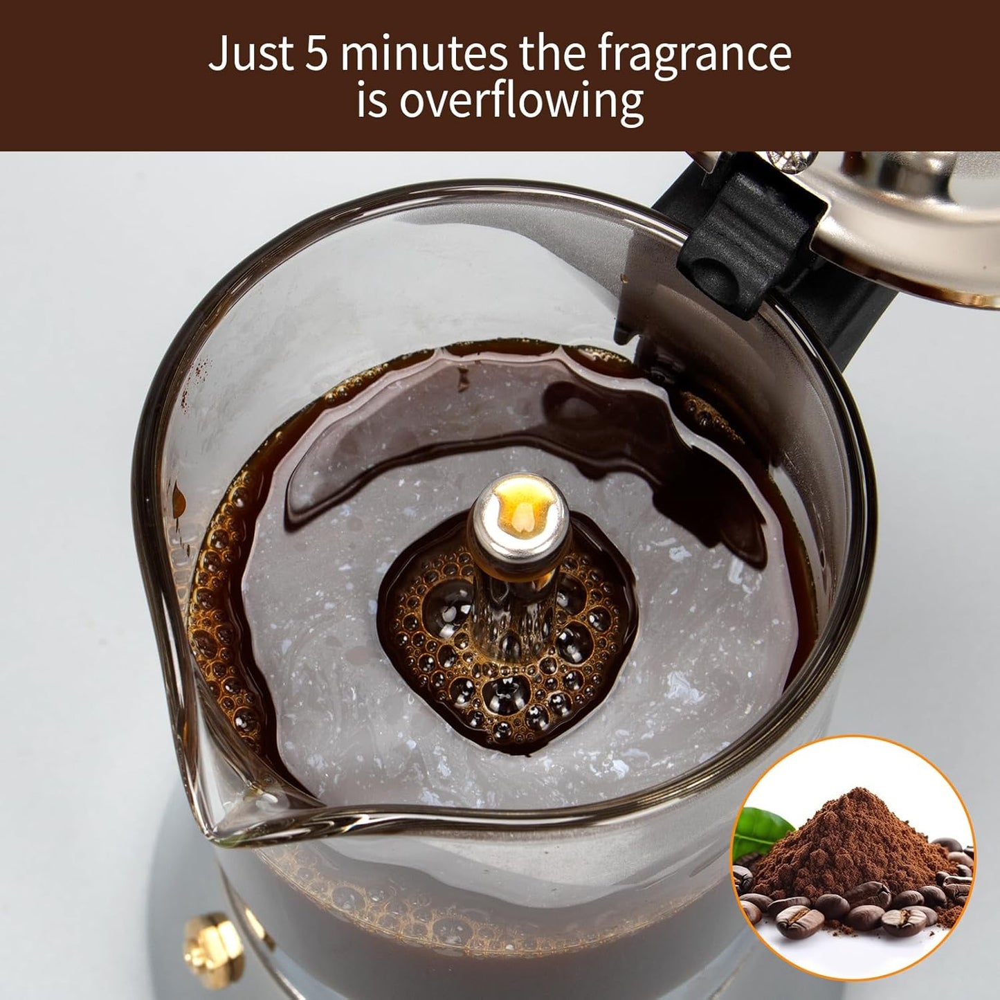 Stovetop Espresso Maker, 6Cup 240ml Classic Moka Pot, Crystal Glass-top & Stainless Steel