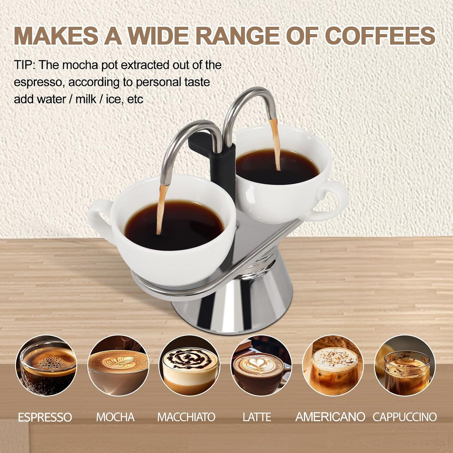 Mini Cafeteira Italiana Moka Aço Inox especial de cano, 90ml