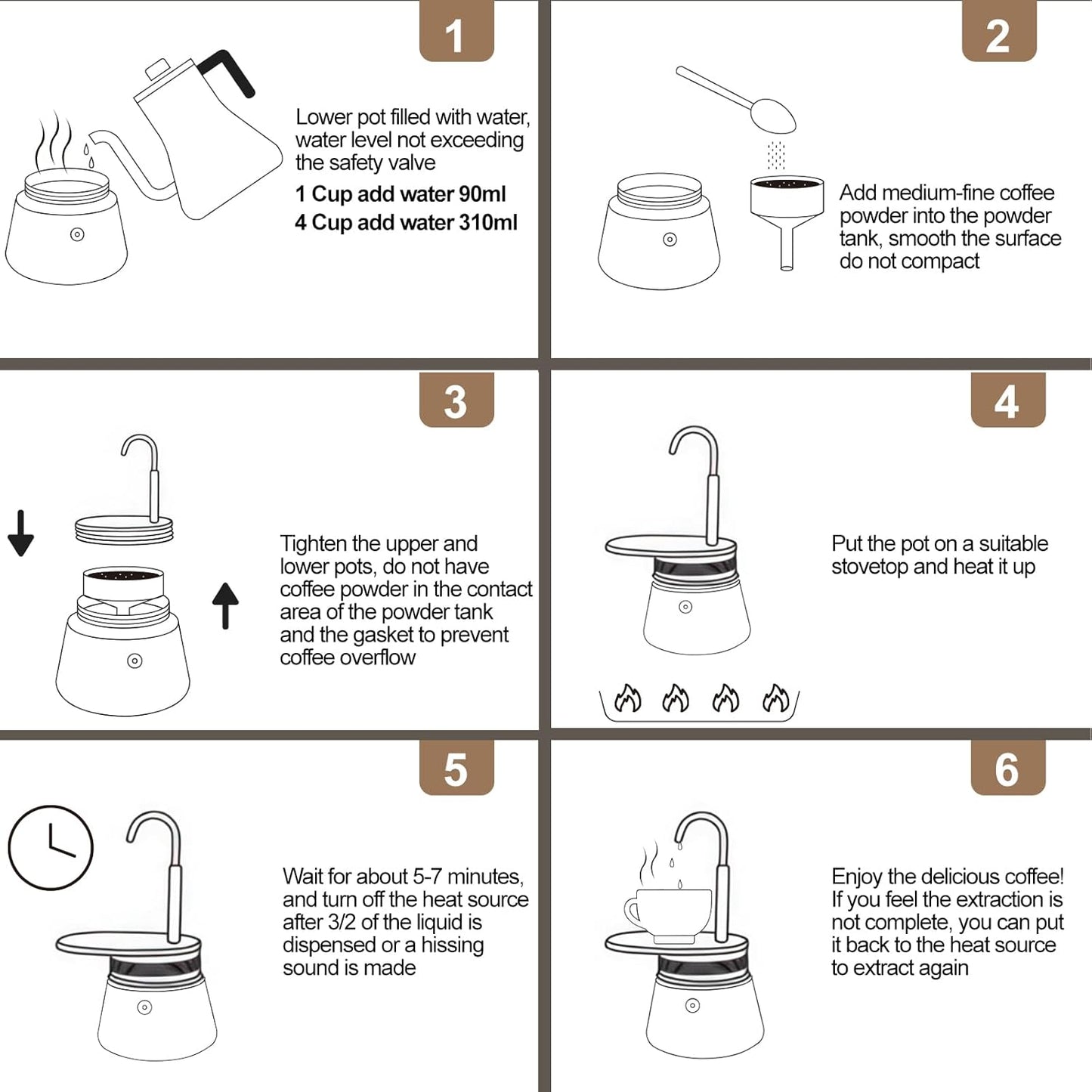 Uncoated 1 Cup Single Tube Moka Pot, 1 cup